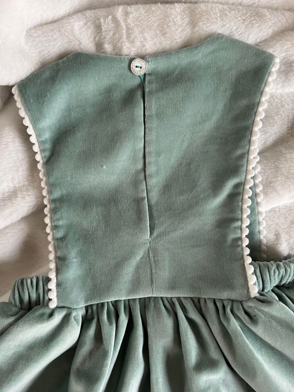 dos robe tablier fille velours vert celadon collection reine des neiges